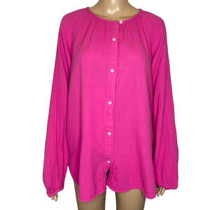 Women's Medium Tall Gap Hot Pink Cotton Gauze Button Down Boho Blouse